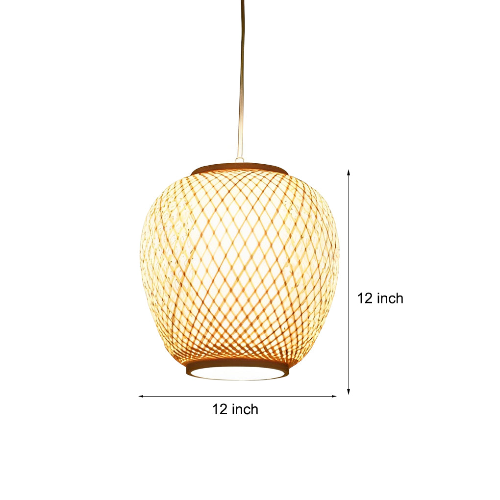 Curvy Oval Bamboo Pendant Light — Farmhouse Dome, E26/E27, 12" Diameter