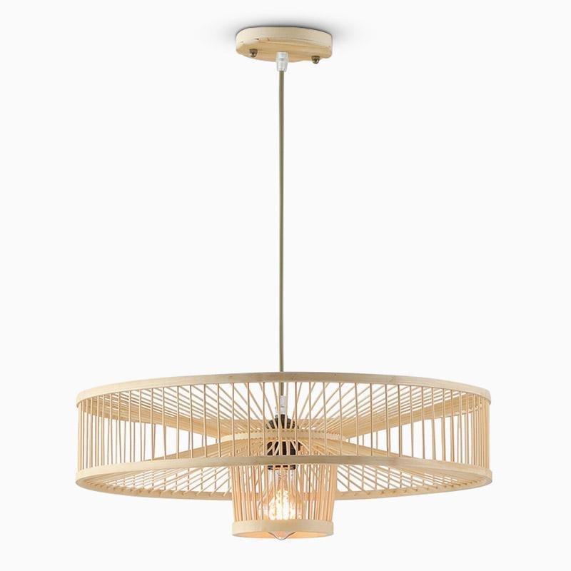 Farmhouse Drum Pendant Light — Bamboo, Burlywood, 20" Diameter, E26/E27, 30W Max