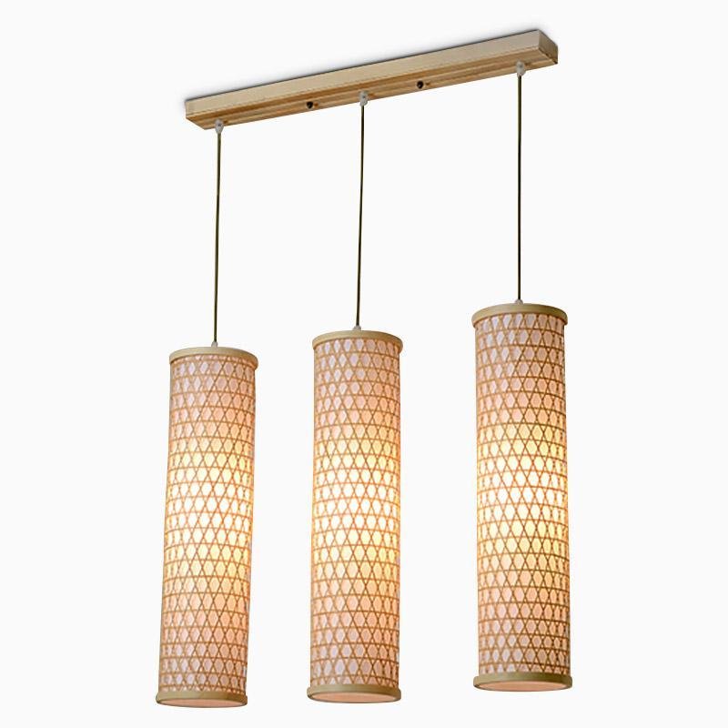 30" Cluster Cylinder Bamboo Multi-Light Pendant — Farmhouse, E26/E27, 43" Adjustable Wire