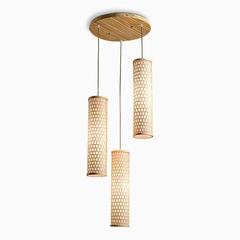 30" Cluster Cylinder Bamboo Multi-Light Pendant — Farmhouse, E26/E27, 43" Adjustable Wire