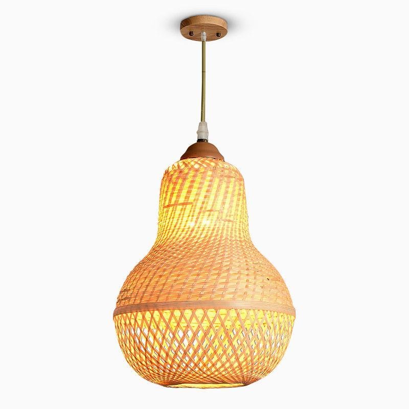 Peach-Inspired Bamboo Pendant Light — Burlywood, E26/E27, 30W Max, 9" / 11" / 15" Diameter