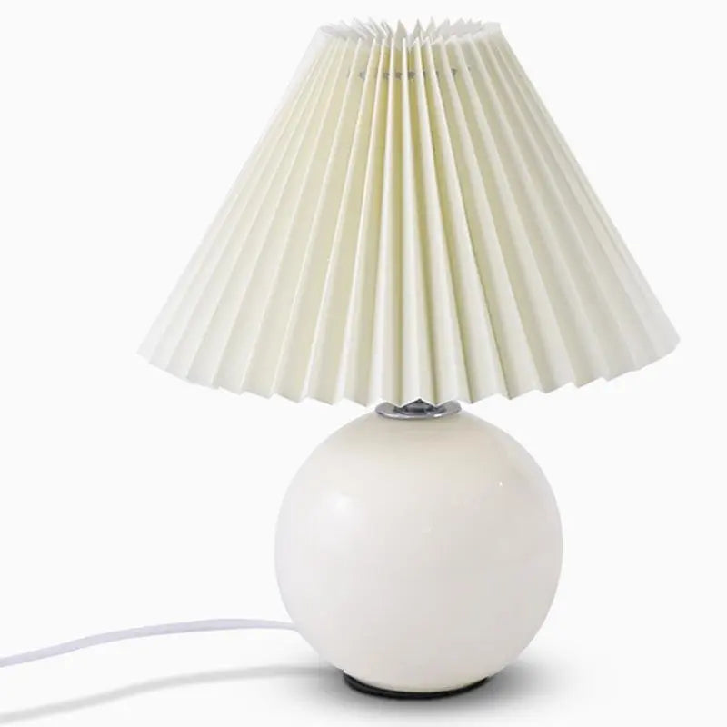 Contemporary White Ceramic Globe Table Lamp with Pleated Shade Luxe