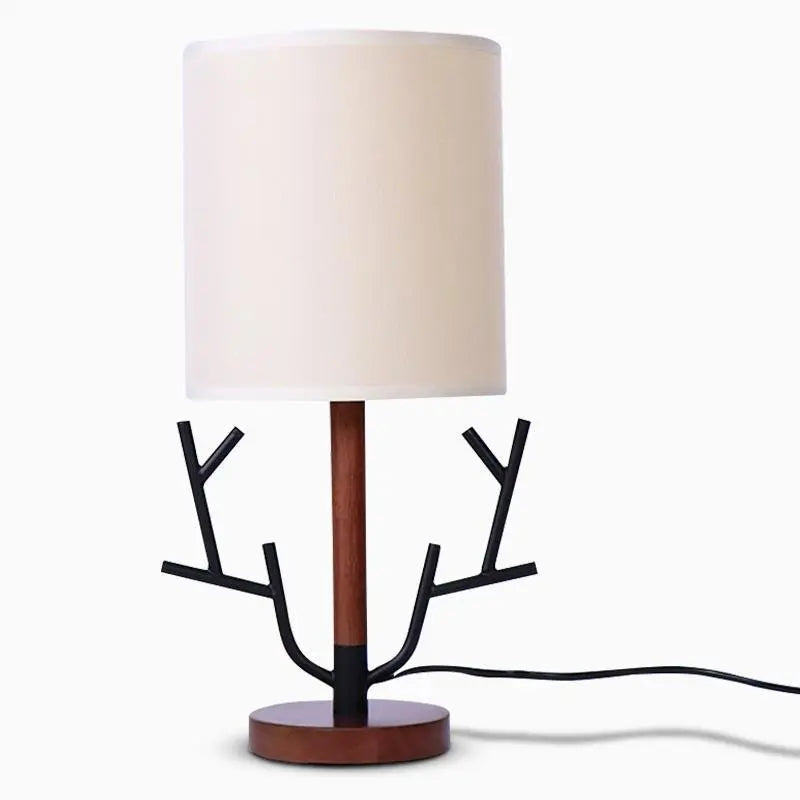16-Inch Vintage Rustic Table Lamp with Tree Branch Design and Fabric Drum Shade - US Plug Luxe