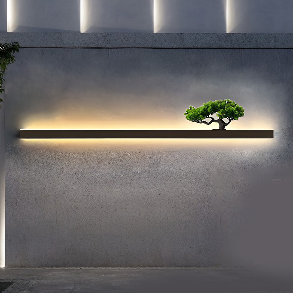 Simulated Plant Outdoor Wall Sconce — Black Steel & Acrylic, Dimmable, Waterproof, 24"–79"