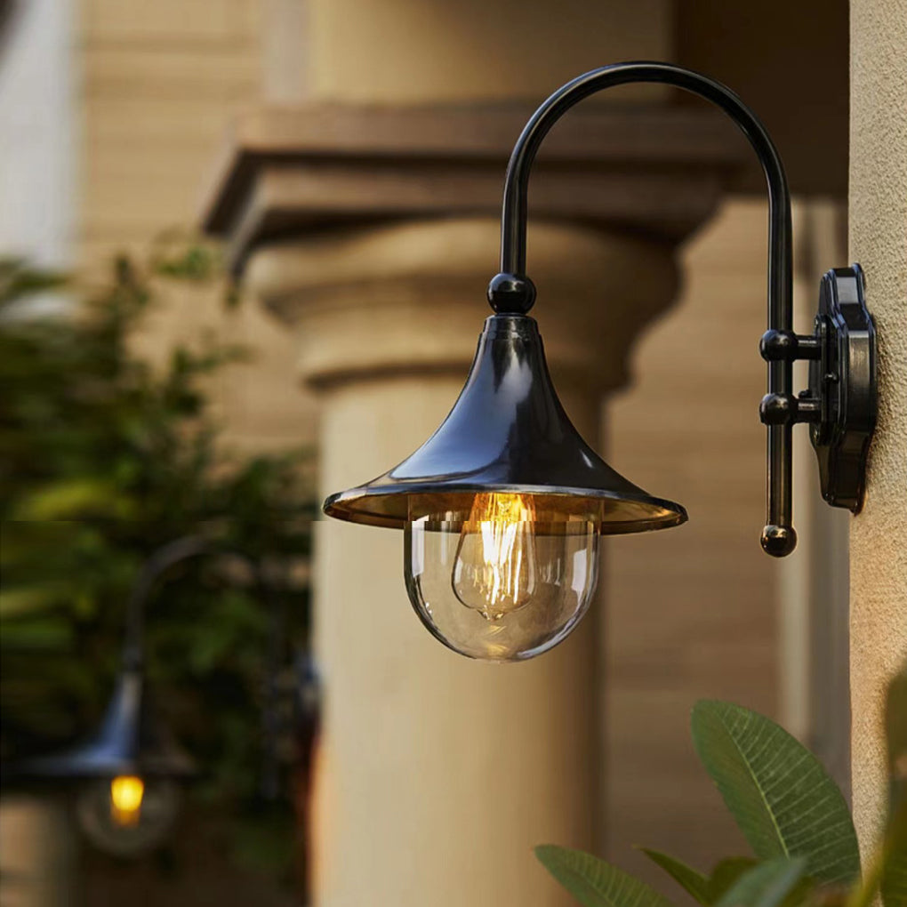 Vintage Trumpet Outdoor Wall Sconce — Die-Cast Aluminum, Black, LED, IP55 Waterproof