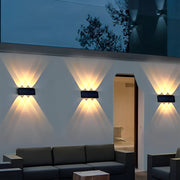 Modern Rectangular Solar Up/Down Wall Sconce — Black, LED, IP65 Weatherproof, 3000K Warm White