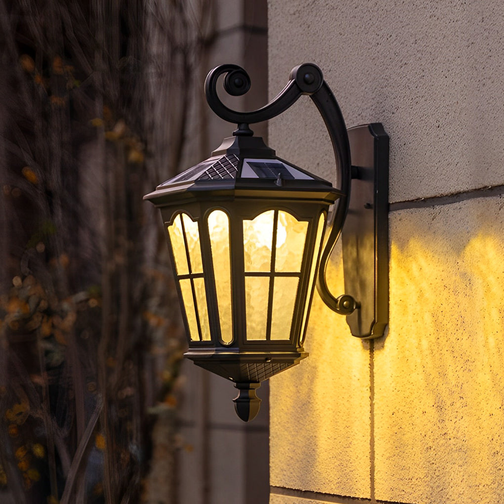 Vintage Solar Outdoor Wall Sconce — Black Die-Cast Aluminum, LED, IP65, 3000K Warm White