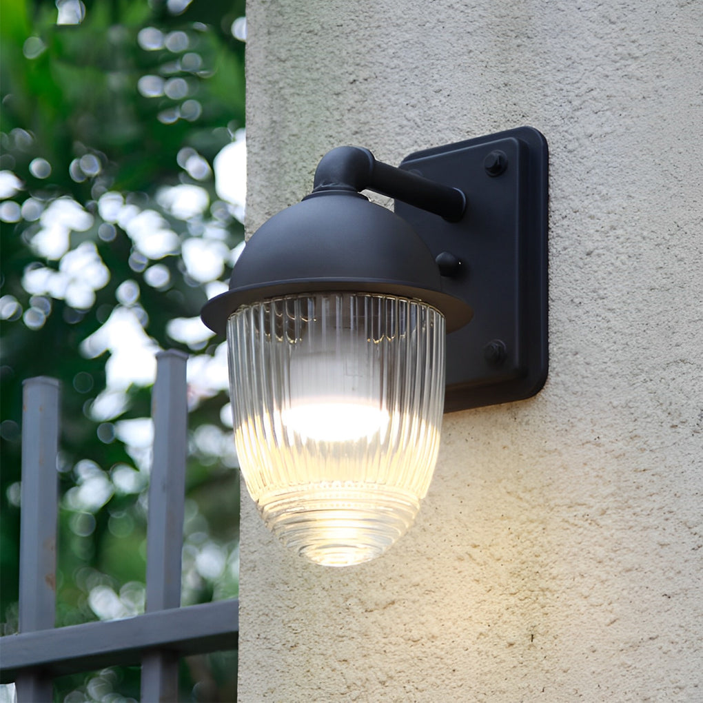 Glass Ball Outdoor Wall Sconce — Matte Black Aluminum, Waterproof, Industrial