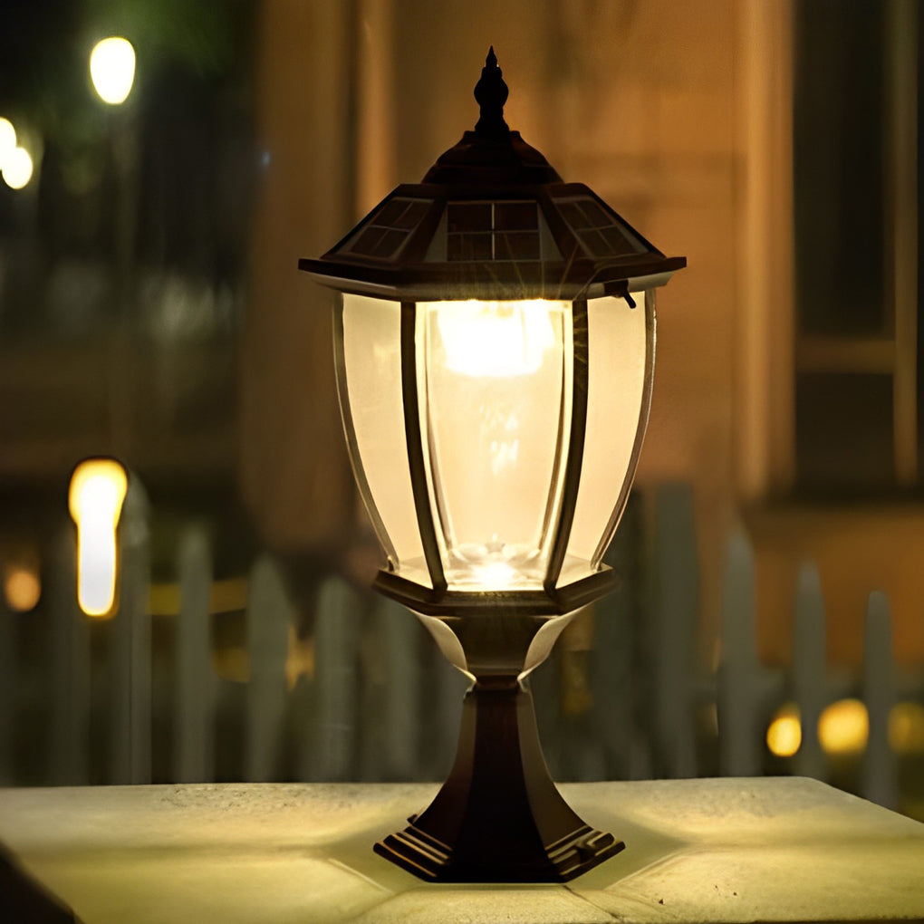 Vintage Black Solar Outdoor Post Light — Die-Cast Aluminum & Glass, LED 3000K, Remote Control, 7W Panel, IP Weatherproof