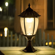 Vintage Black Solar Outdoor Post Light — Die-Cast Aluminum & Glass, LED 3000K, Remote Control, 7W Panel, IP Weatherproof