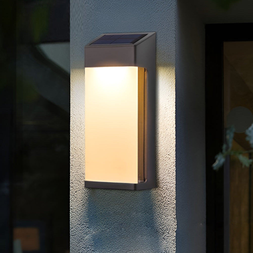 Rectangular Solar Outdoor Wall Sconce, Set of 2 — Die-Cast Aluminum, Frosted Glass, LED, IP44, 3000K Warm White