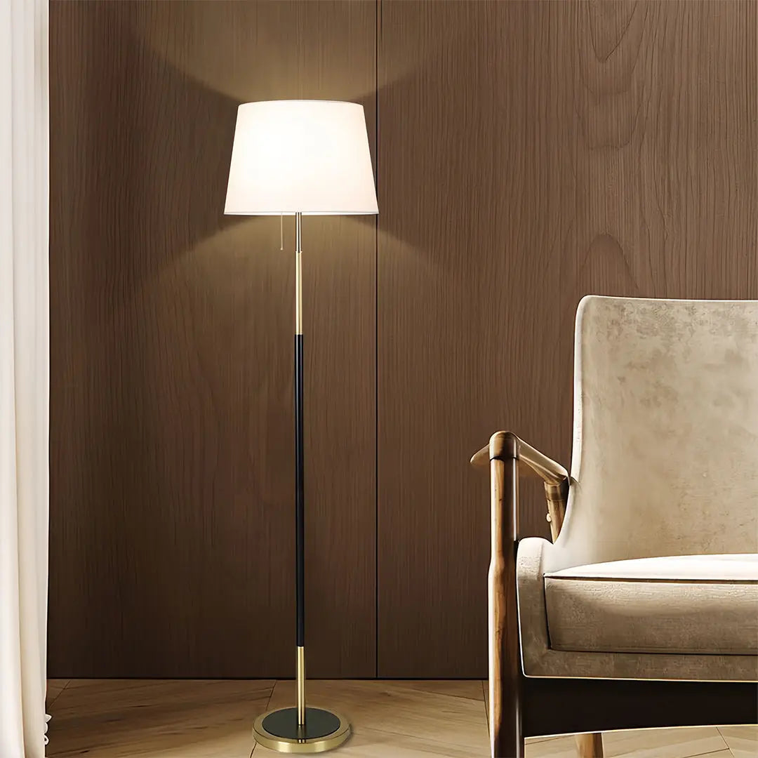 Country Style Vintage Wrought Iron Floor Lamp with Fabric Shade Luxe