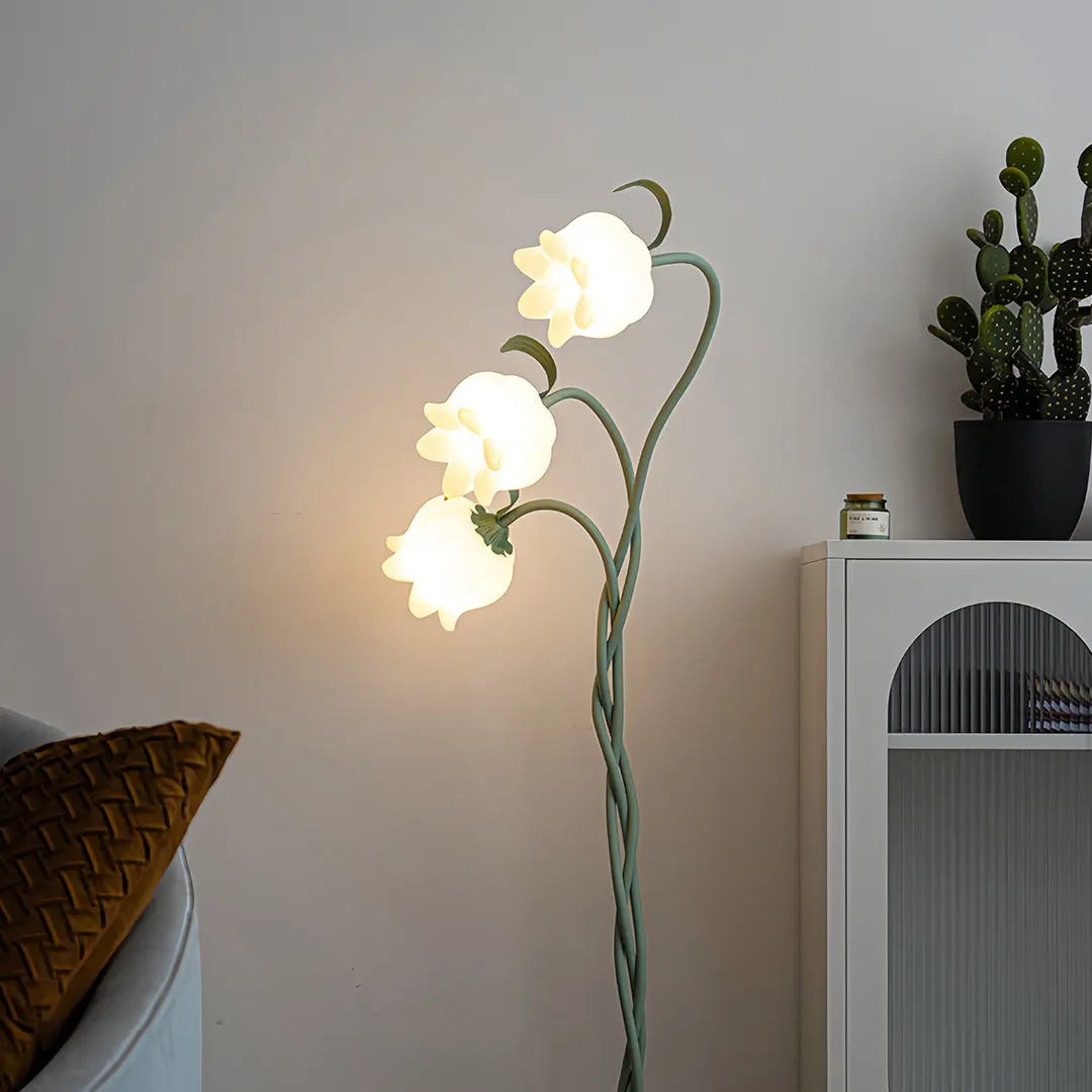Artistic Green Iron Flower Floor Lamp in French Country Style Luxe