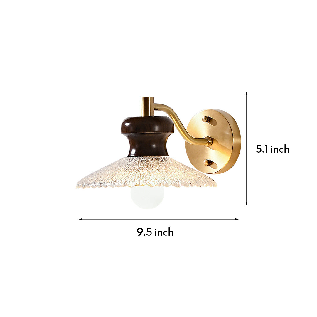 Retro Brass and Wax Wood Wall Sconce — Blown Glass Shade, E27, 6W Warm White, Hardwired
