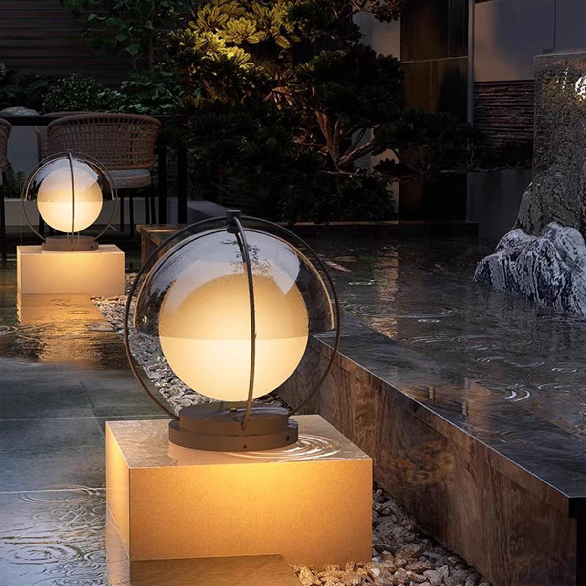 Modern Minimalist Globe Outdoor Pillar Light — Metal & PMMA, LED 3000K, Solar or Hardwired, Weatherproof