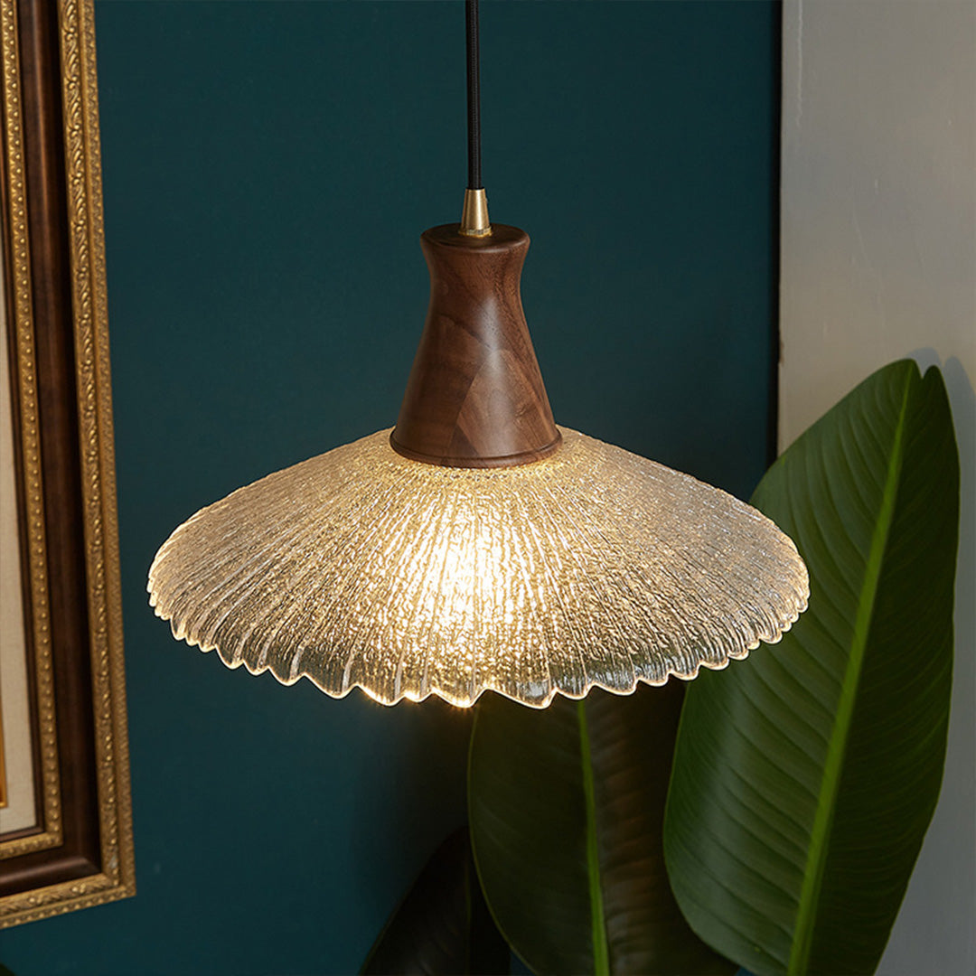 Wabi-Sabi Mini Pendant — Blown Glass, Walnut Wood and H65 Brass, 6W LED E27, 1.8m Adjustable Cord