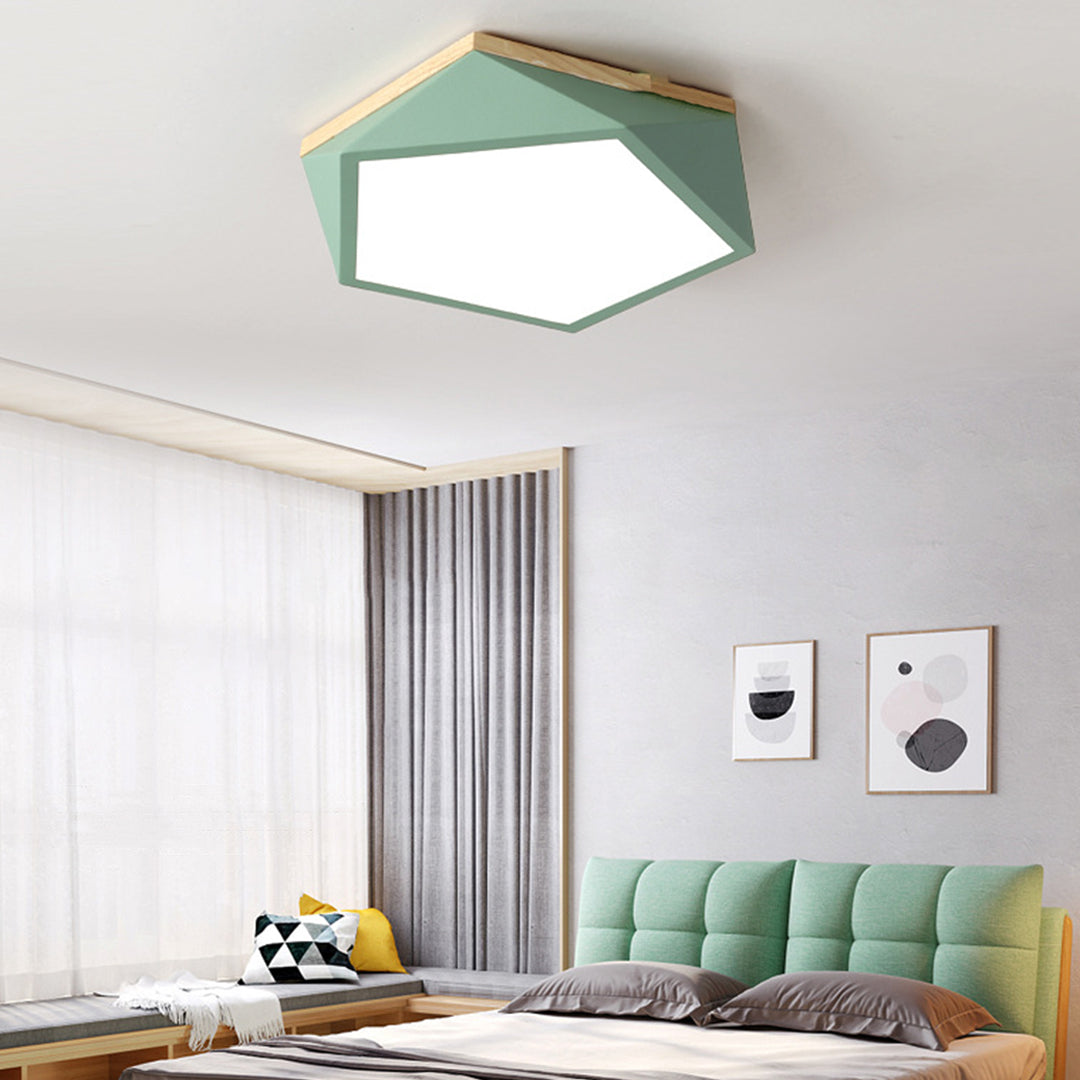 Geometric LED Flush-Mount Ceiling Light — Iron Frame, Acrylic Shade, Three-Color Dimming, 24W / 36W, 42cm / 52cm