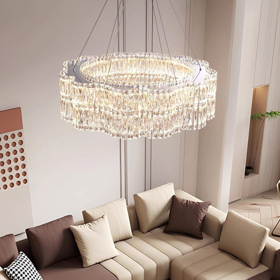 Large K9 Crystal Ring Chandelier — Stainless Steel, Gold or Silver, Stepless Dimming 3000K–6000K, Remote Control, 40W–118W
