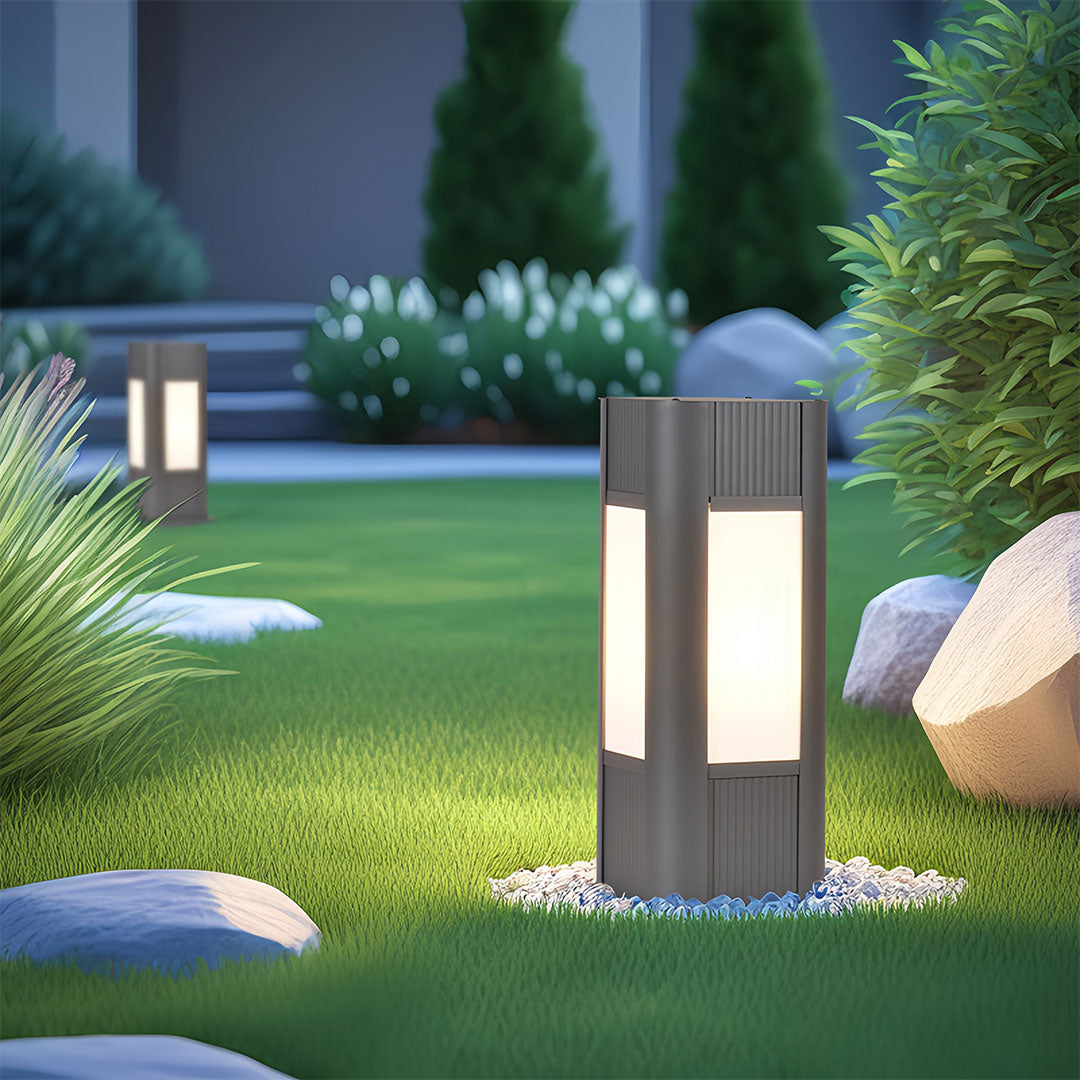 Industrial Square Bollard Path Light — Die-Cast Aluminum, Gray, 10W LED, IP65 Weatherproof
