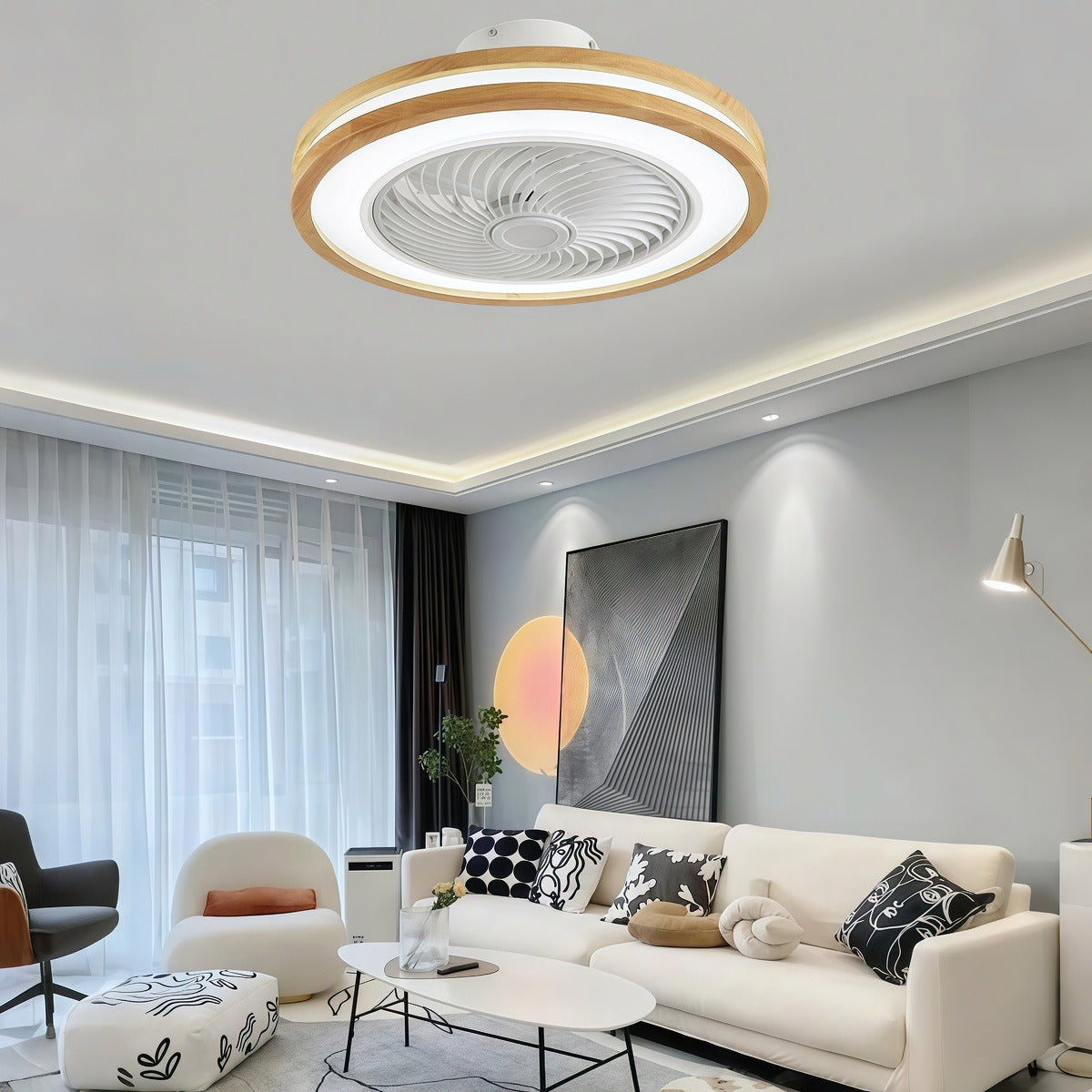 Nordic Modern Bladeless Ceiling Fan with Lights and Remote Control - Three-Level Wind Regulation