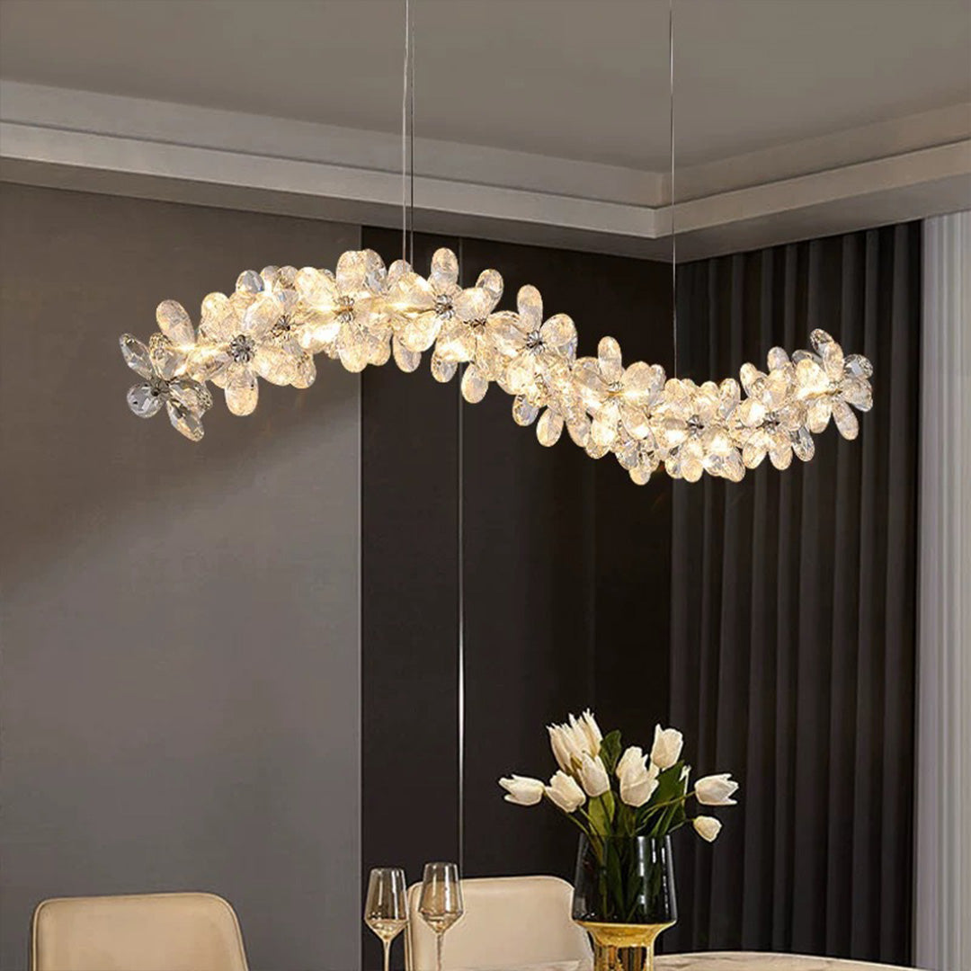 French Flower Crystal Chandelier — Mirror-Polished Metal, K9 Crystal, Stepless Dimming 3000K–6000K, Remote Control, Multiple Sizes