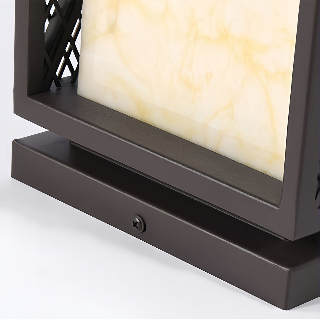 Square Outdoor Bollard Lantern — Galvanized Steel, Marble-Texture Shade, 10W LED 3000K, IP65