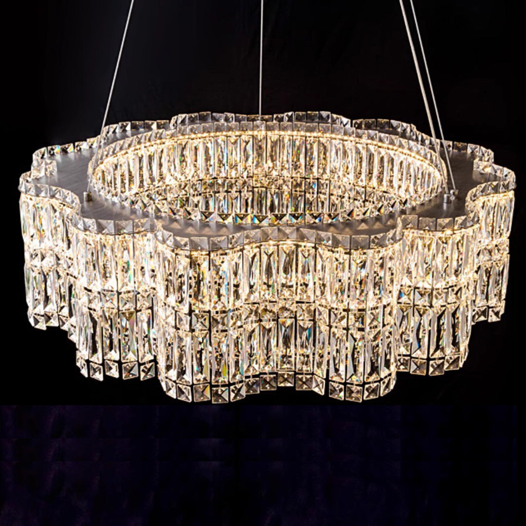 Large K9 Crystal Ring Chandelier — Stainless Steel, Gold or Silver, Stepless Dimming 3000K–6000K, Remote Control, 40W–118W