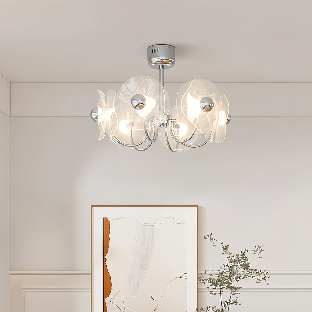 Geometric Acrylic LED Chandelier — Chrome Aluminum, 3-Step Dimming, 3-, 6-, or 8-Head