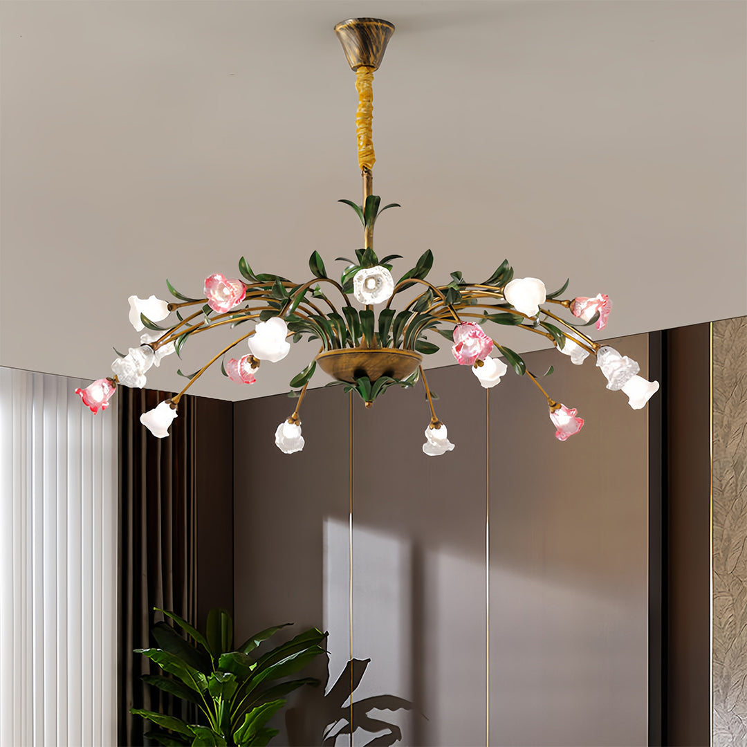 Vintage Floral Branch Chandelier — Iron and Glass, G4 3-Step Dimming, 12 to 35-Head