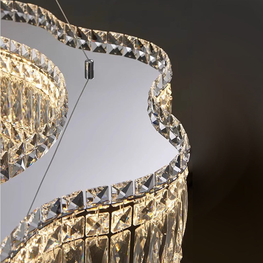 Large K9 Crystal Ring Chandelier — Stainless Steel, Gold or Silver, Stepless Dimming 3000K–6000K, Remote Control, 40W–118W