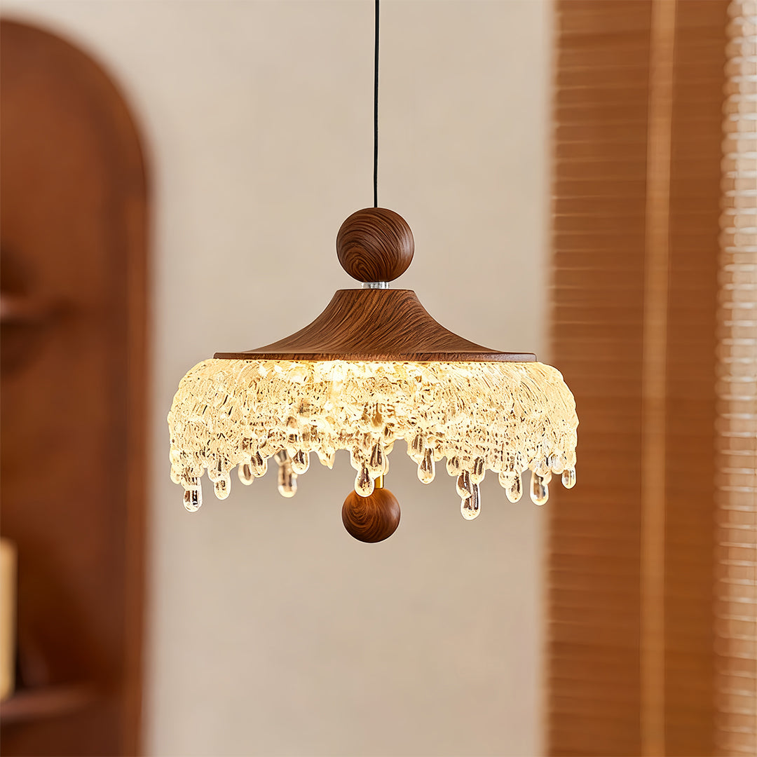 Teardrop Mini Pendant — Walnut Iron, Acrylic Shade, 15W, 3-Step Dimming (3000K/4000K/6000K), Adjustable Wire