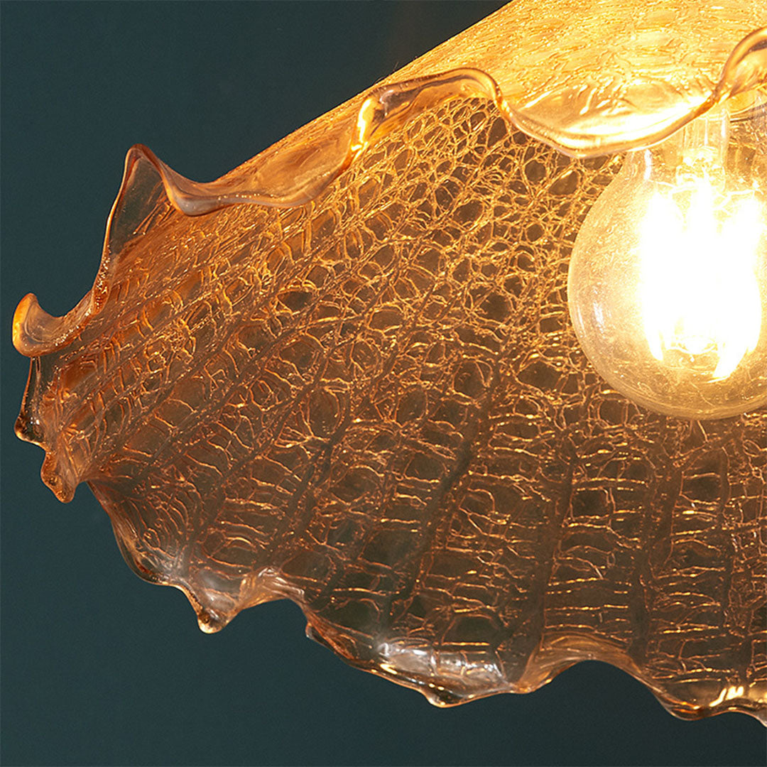 Vintage Brass Mini Pendant — H65 Brass, Cracked Glass, Walnut Wood, E27 LED, 3000K, 1-Light