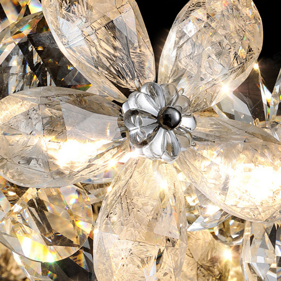 French Flower Crystal Chandelier — Mirror-Polished Metal, K9 Crystal, Stepless Dimming 3000K–6000K, Remote Control, Multiple Sizes
