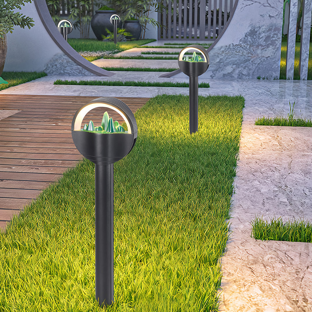 Frosted Globe Path Light — Black Aluminum, Hardwired LED, 10W, IP65 Weatherproof, 7.1" Dome