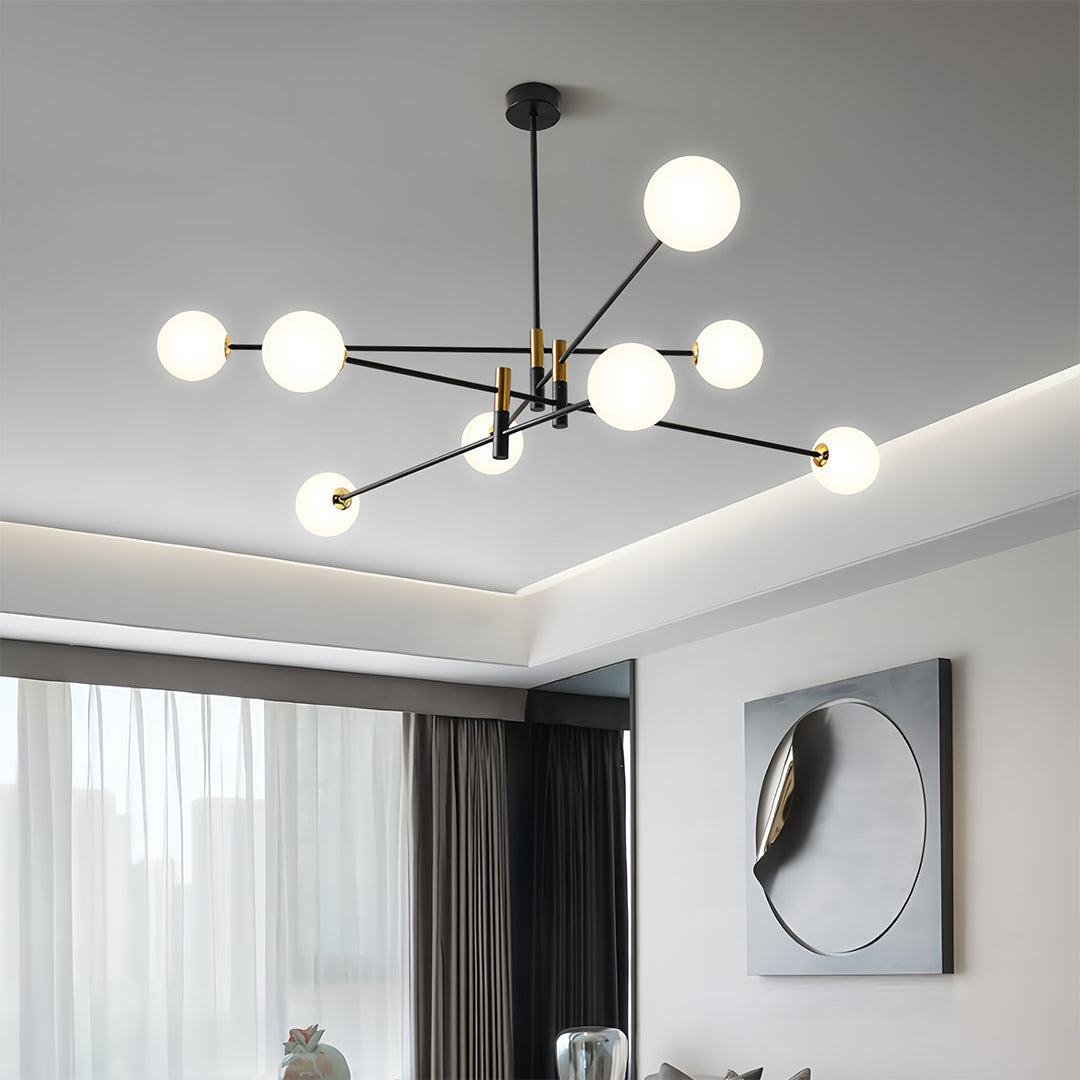 Branch Chandelier — Black and Gold Iron, Transparent Glass Shades, G9 3-Step Dimming (3000K/4000K/6000K), 4-, 6-, or 8-Light