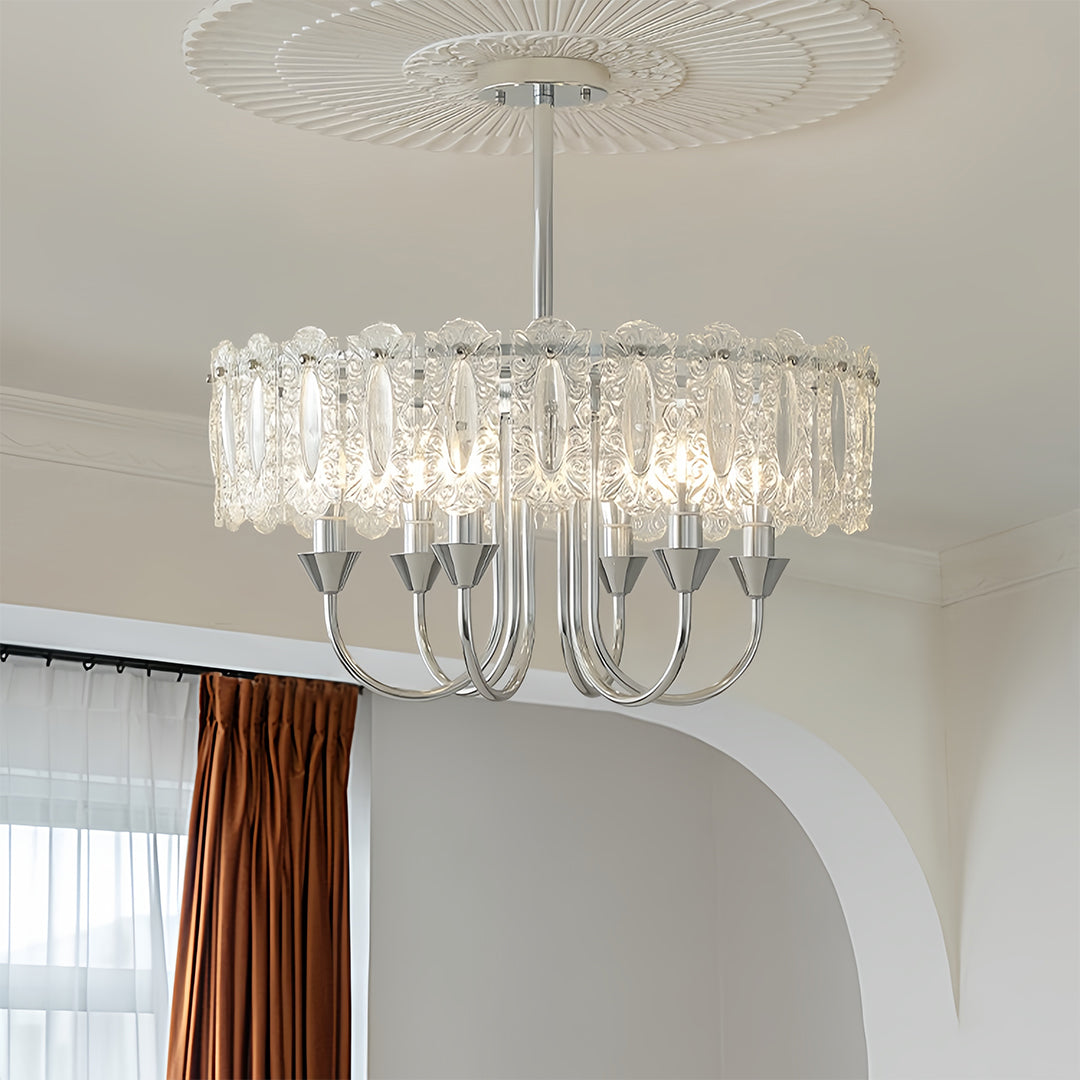 French Country Drum Chandelier — Chrome Iron, Transparent Glass, 3-Step Dimming, 40CM–60CM