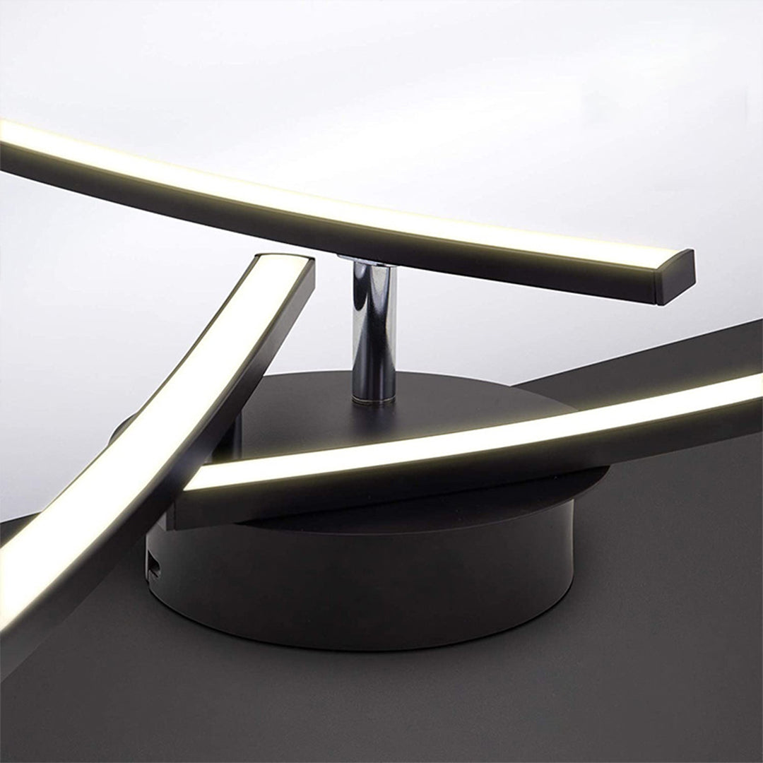 Three-Arc Rotating Semi-Flush Mount — Black Aluminum & Acrylic, 15W LED, 3-Step Dimming (3000K/4000K/6000K), 23.62"