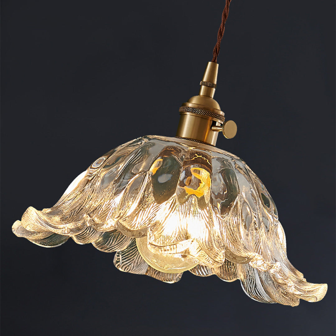 Floral Glass Mini Pendant — Brushed Brass, 1-Light, 6W, Available in Three Sizes