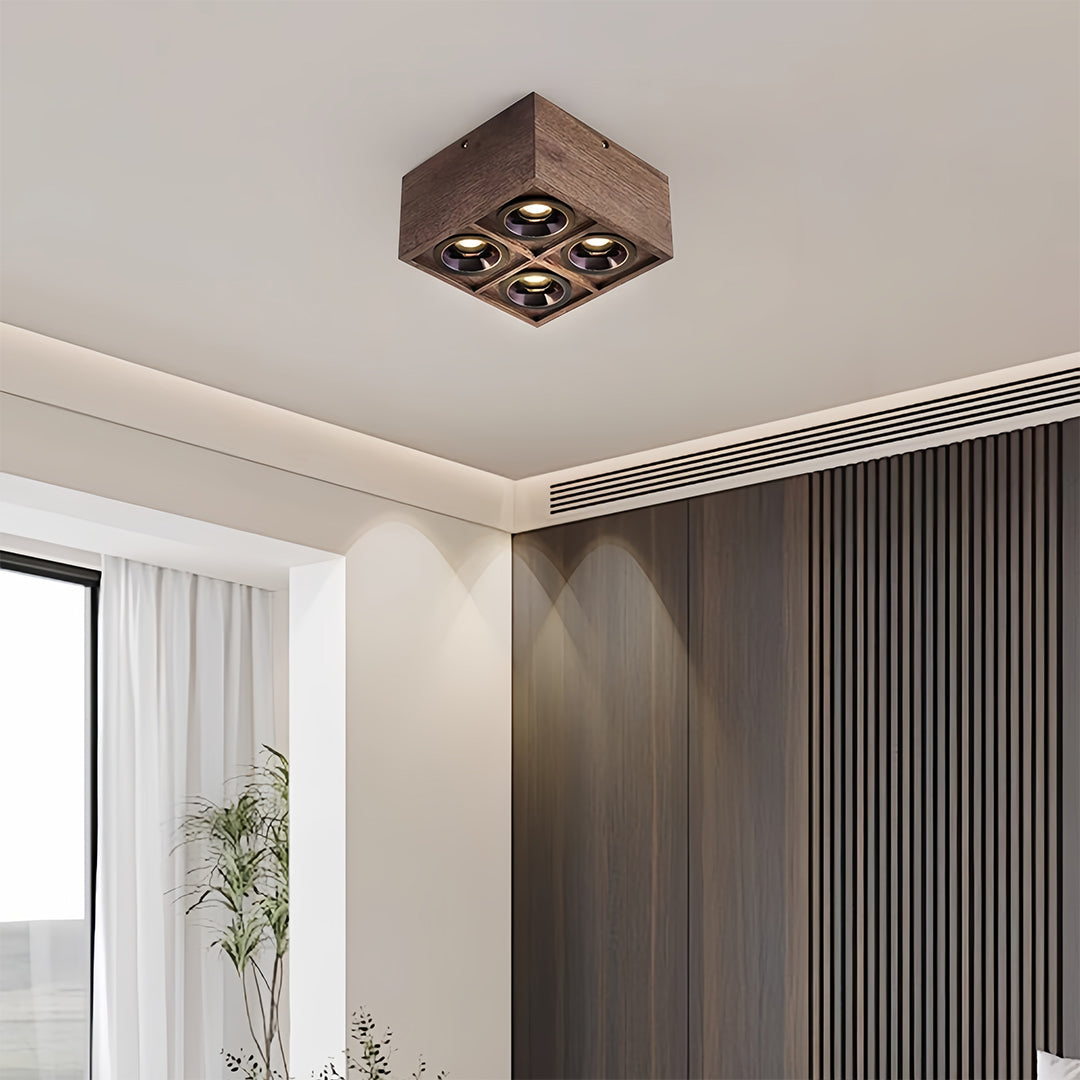 Walnut-Finish Multi-Head Surface-Mount Downlight — Aluminum, LED Integrated, 4000K, 1- to 4-Light, 7–28W
