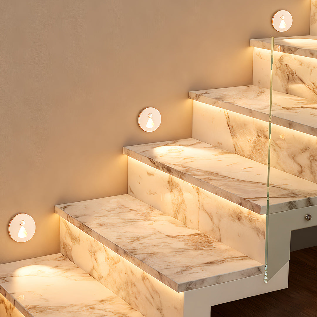 Flush-Mount LED Stair Step Light — Aluminum, 1W 4000K, Infrared Motion Sensor, IP54, Hardwired