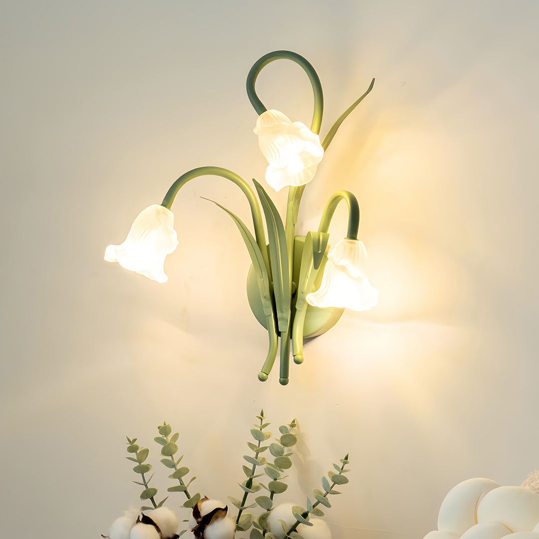 French Country Flower Wall Sconce — Iron and Clear Glass, Green Finish, G4, Three-Step Dimming (3000K/4500K/6000K)