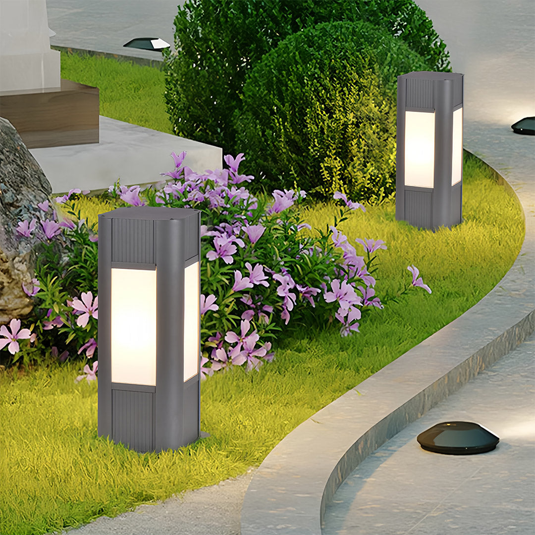 Industrial Square Bollard Path Light — Die-Cast Aluminum, Gray, 10W LED, IP65 Weatherproof