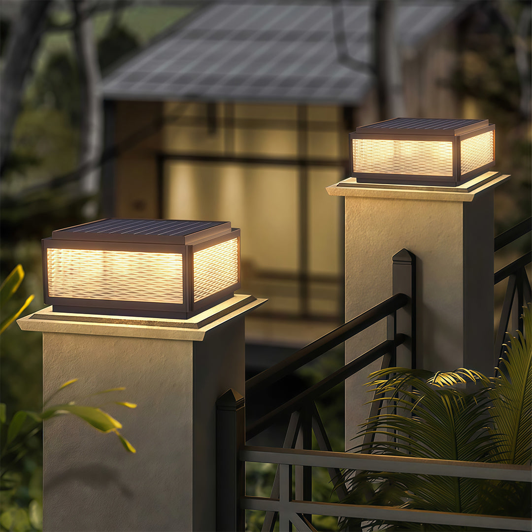 Minimalist Outdoor Pillar Top Light — Black Aluminum, LED, Solar or Hardwired, IP54, 3 Sizes
