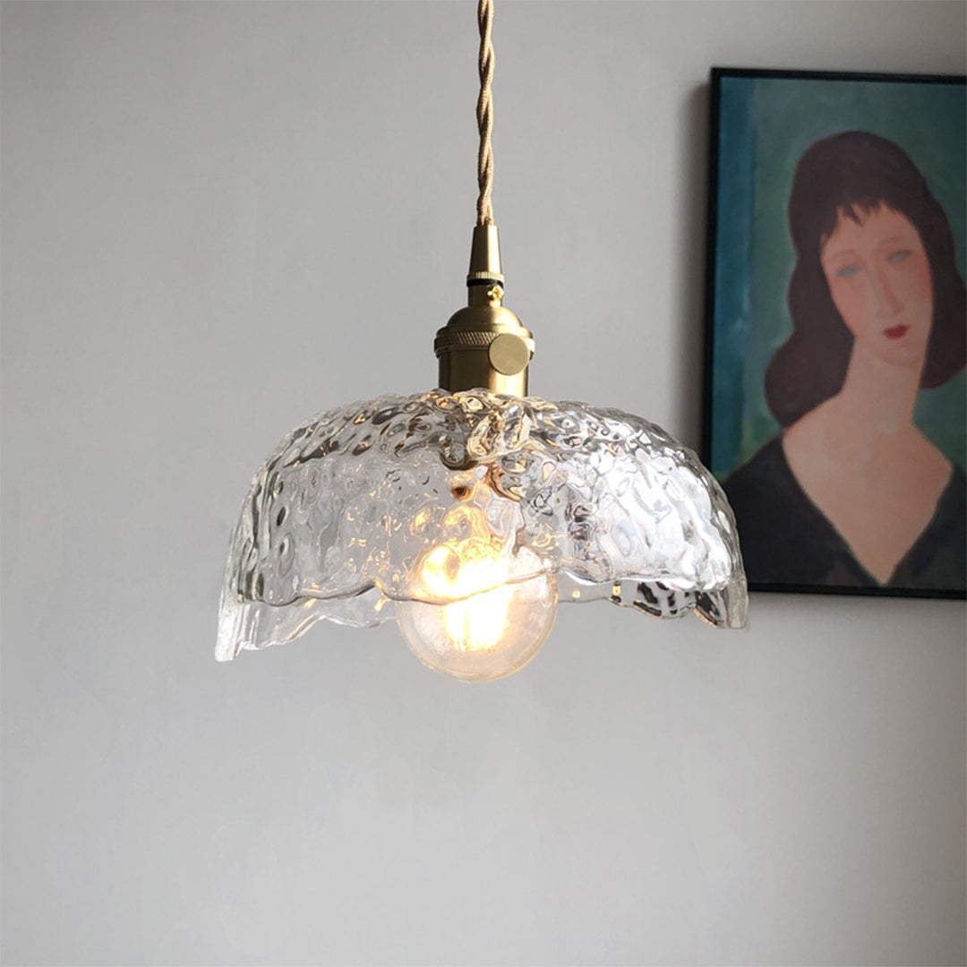 Hammered Glass Mini Pendant — Brass, E27, Adjustable 1.5m Cord, Transparent or Dark Green
