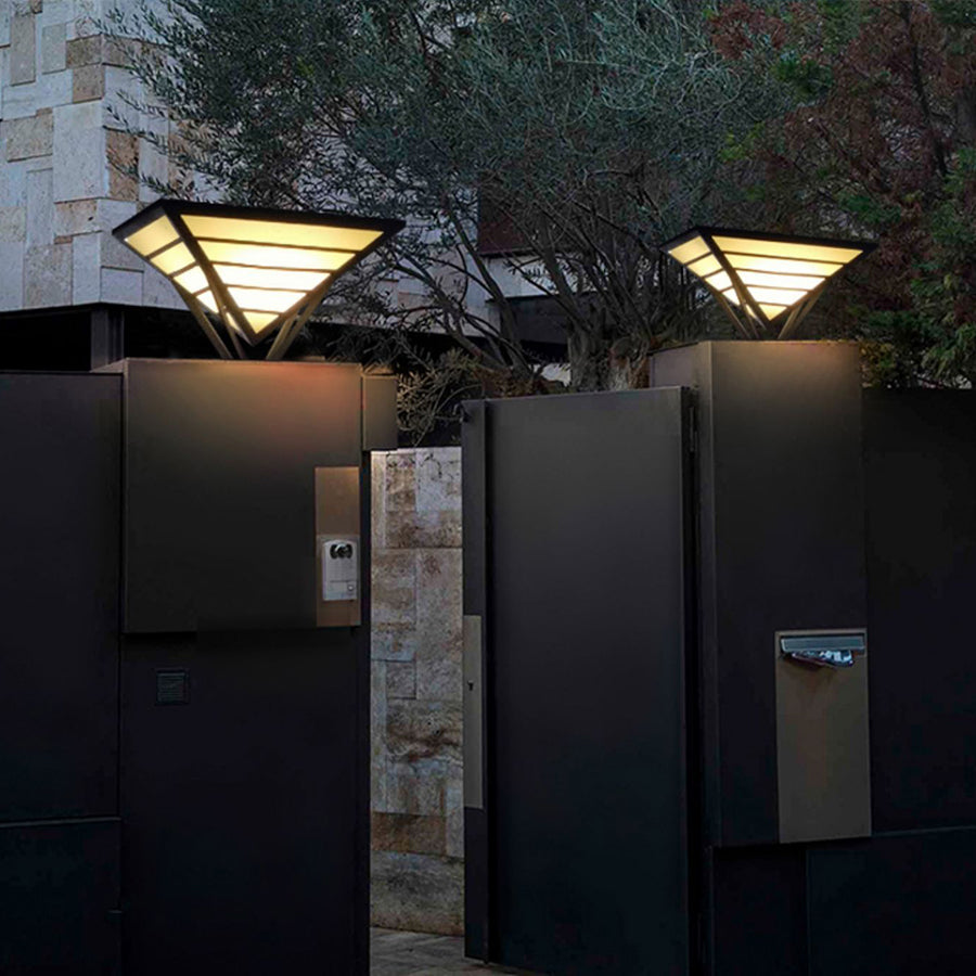 Geometric Pyramid Outdoor Pillar Light — Black Aluminum, Integrated LED, 3200K, IP54, 6W / 8W
