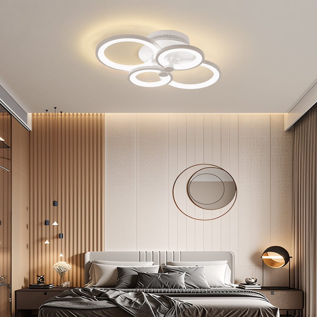 Overlapping Rings LED Semi-Flush Mount — Metal and Acrylic, 4-Light / 6-Light / 8-Light, Dimmable