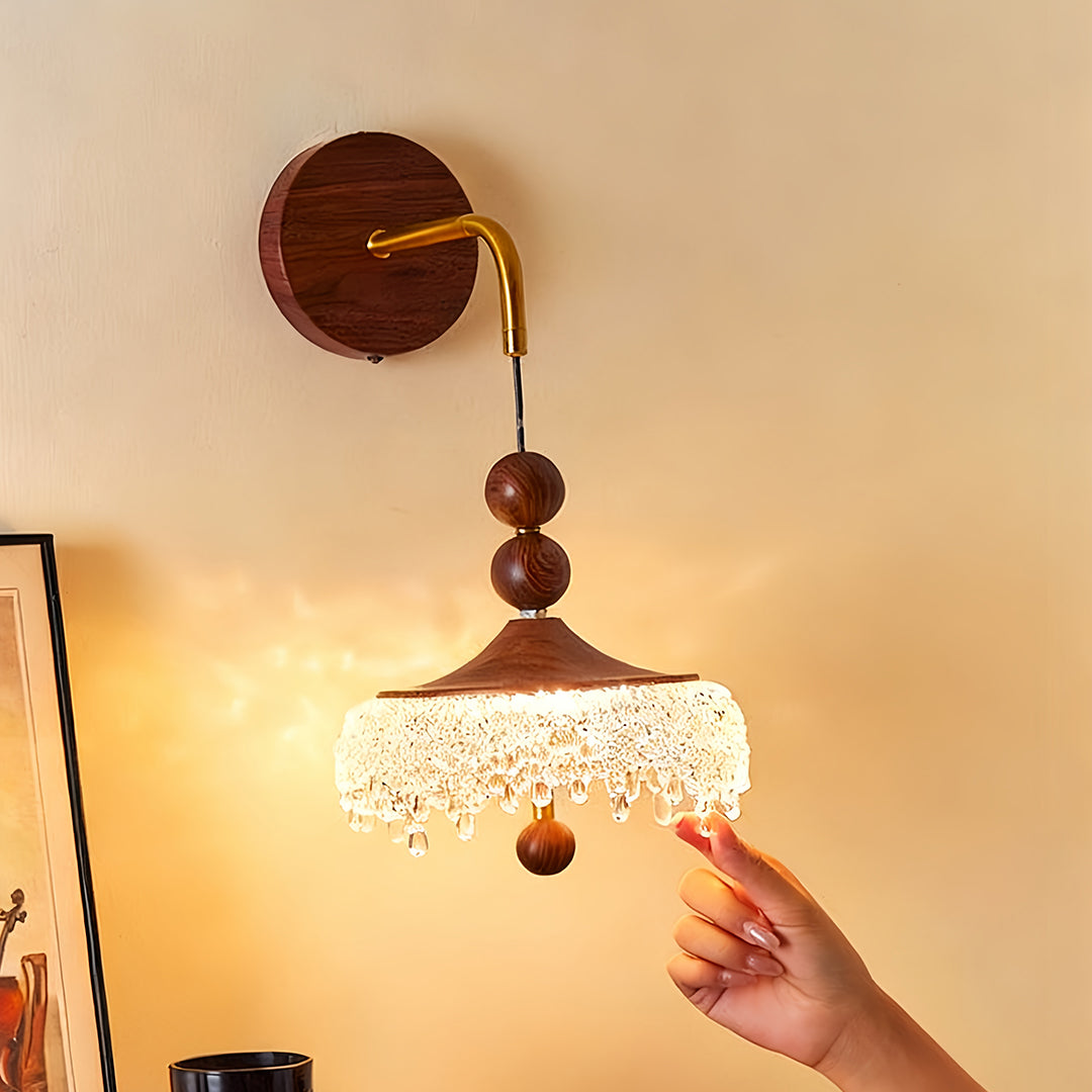 Teardrop LED Wall Sconce — Walnut & Iron, 15W Tri-Color Dimming, CRI 97, 11" × 16.5"