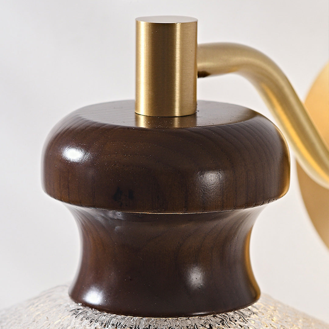 Retro Brass and Wax Wood Wall Sconce — Blown Glass Shade, E27, 6W Warm White, Hardwired