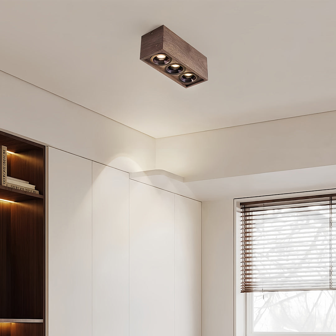 Walnut-Finish Multi-Head Surface-Mount Downlight — Aluminum, LED Integrated, 4000K, 1- to 4-Light, 7–28W