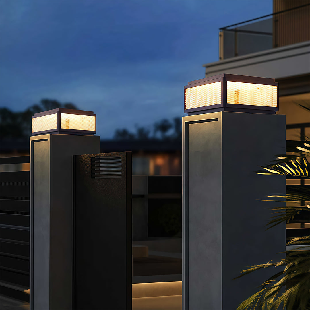 Minimalist Outdoor Pillar Top Light — Black Aluminum, LED, Solar or Hardwired, IP54, 3 Sizes